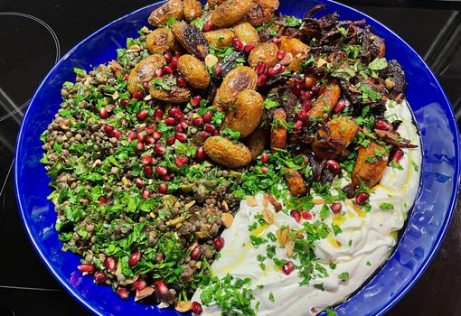 Légumes rôtis et salade de lentilles